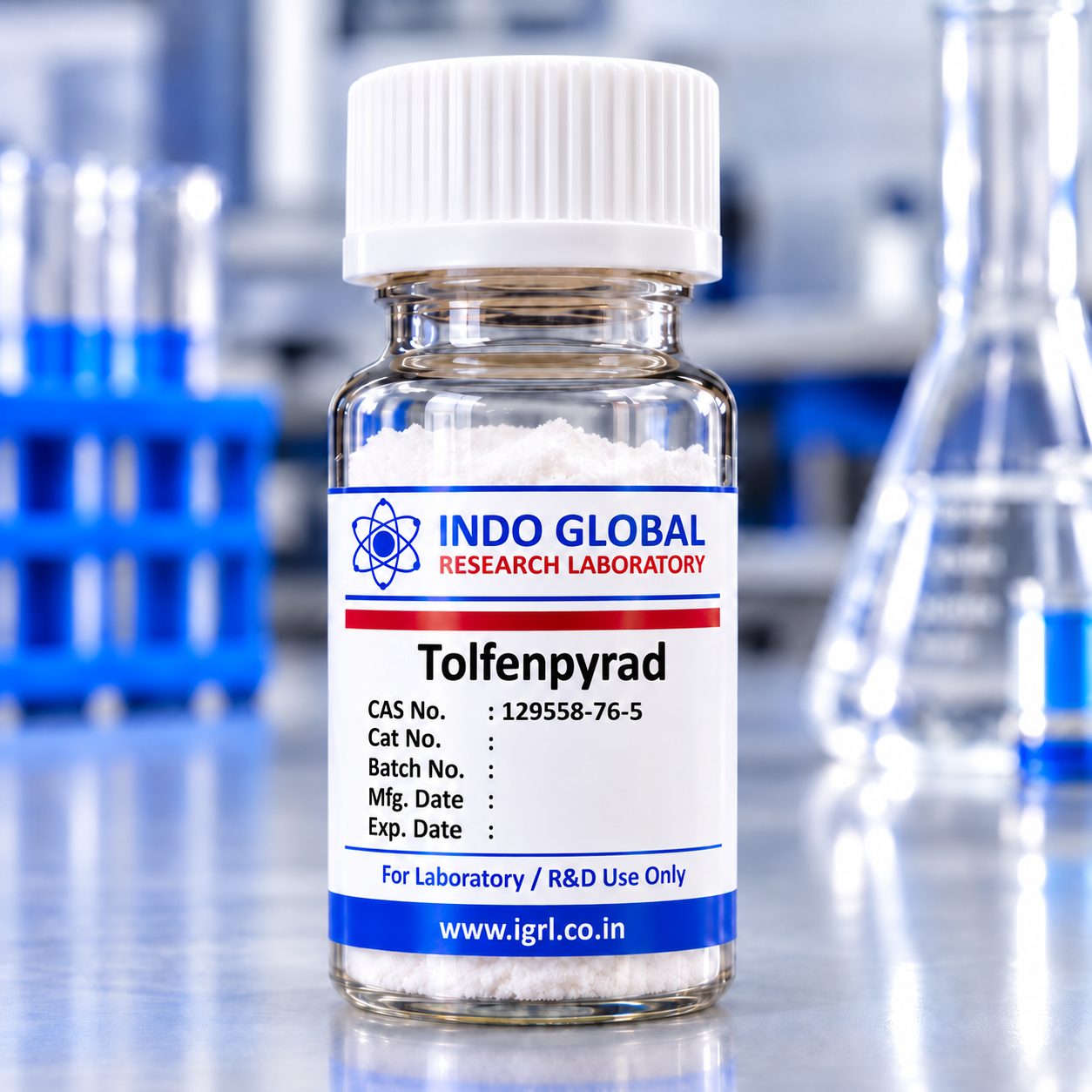 Tolfenpyrad reference standard CAS 129558-76-5 – IGRL laboratory vial